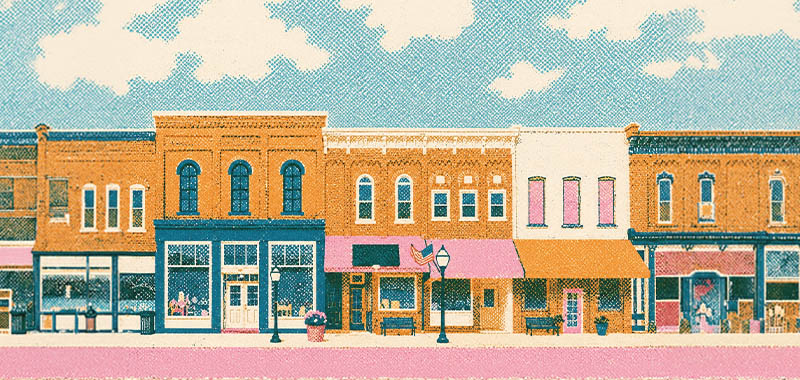 a row of brick building store fronts