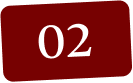 Angled red rectangle with 02 inside over a layered paper background 
