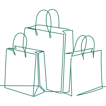 single line drawing of shopping bags