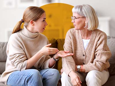 A daughter having an important conversation with her mom