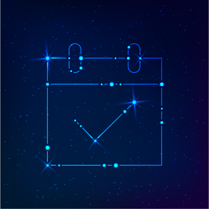 a starry night sky with a constellation of a calendar