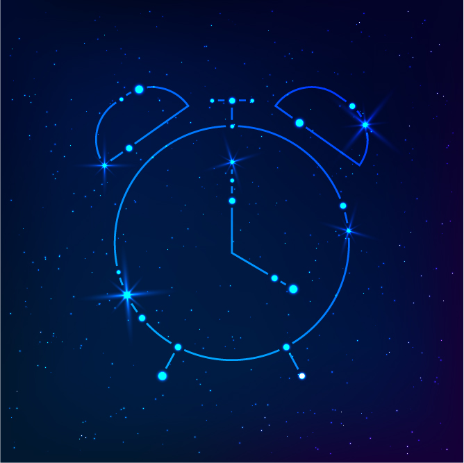 a starry night sky with a constellation of a alarm clock