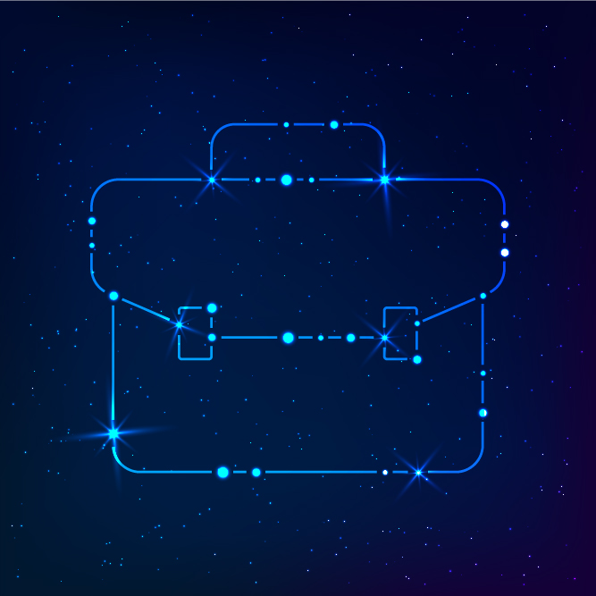 a starry night sky with a constellation of a briefcase