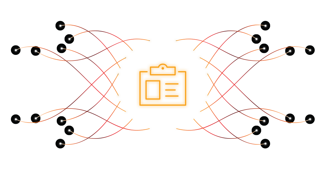 branching points centered around a name badge icon