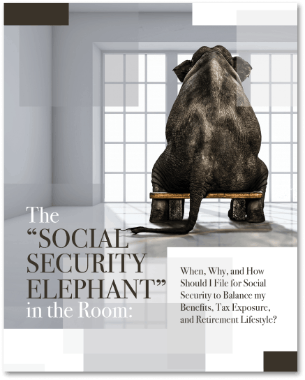 Elephant sitting on a bench facing a bright window in a minimalist room. With text: The 